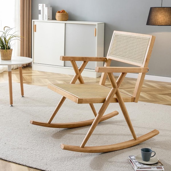 Cesicia Natural Wood 25 in. W Wicker Outdoor Rocking Chair