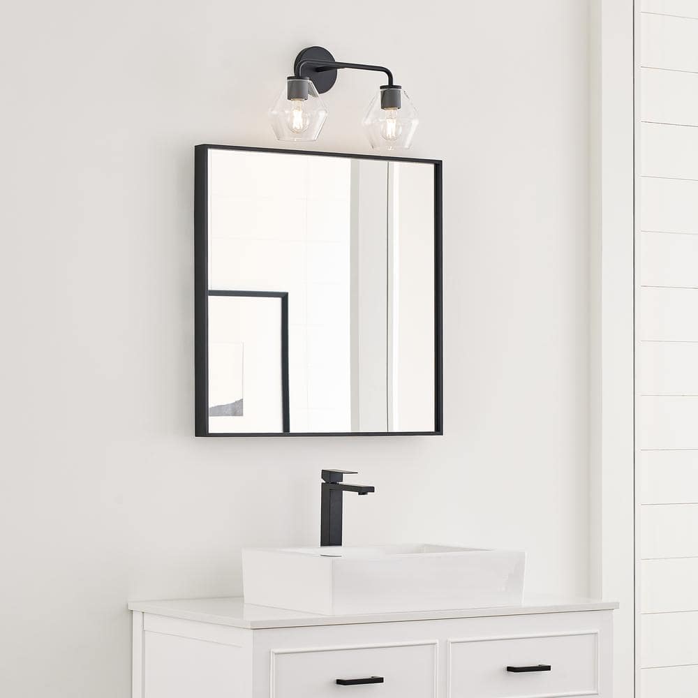 Jett 17" Black and Clear Glass 2-Light Vanity Fixture