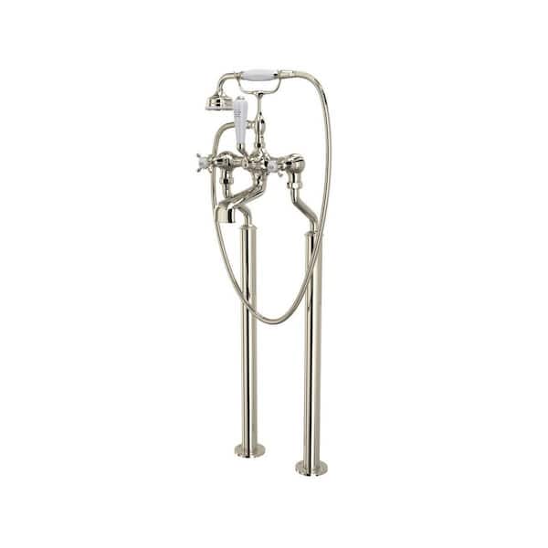 Edwardian Triple Handle Freestanding Tub Faucet with Hand Shower in Polished Nickel