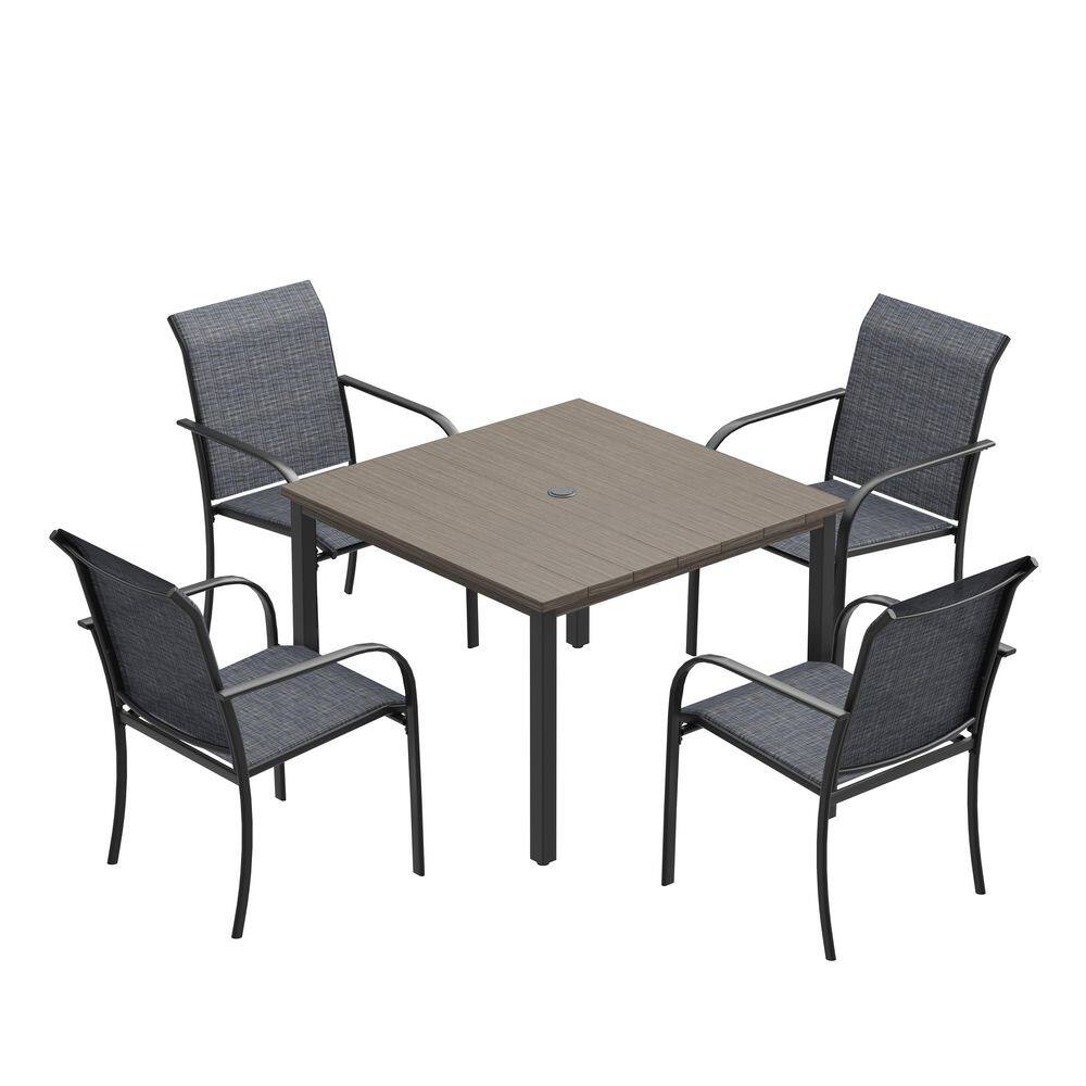 5-Piece Patio Dining Set with Grey Wood-Like Square Metal Table and 4-Grey Dining Chairs with Curved Armrests price history on PriceWatchPro