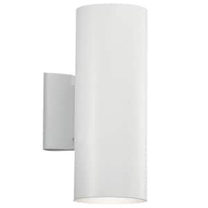 Independence 12 in. 2-Light White Outdoor Hardwired Wall Cylinder Sconce with No Bulbs Included (1-Pack)