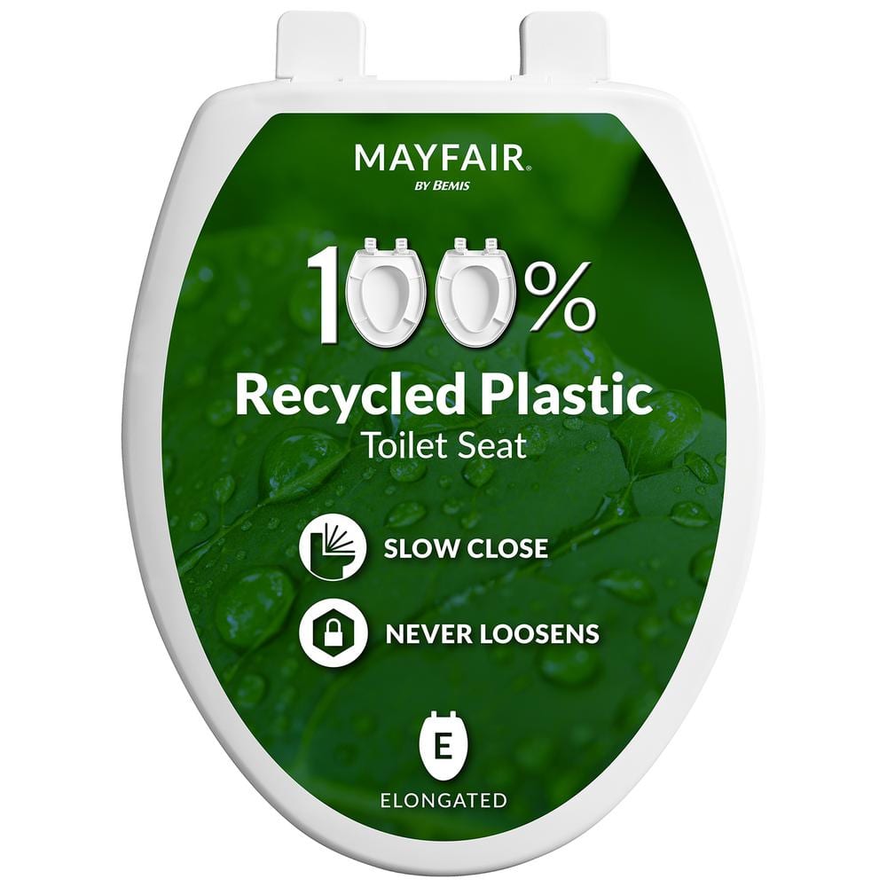 Mayfair by Bemis Greenleaf Elongated Recycled Plastic with Soft Close and Never Loosens Toilet Seat in White