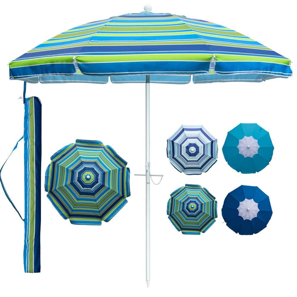 LAUREL CANYON 6.5 ft. Steel Beach Umbrella in Green Stripe with Sand