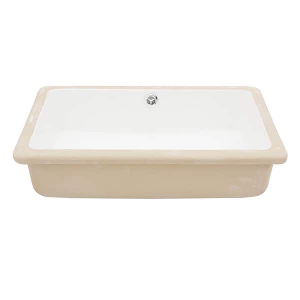 Flynama 18 in. Rectangular Undermount White Ceramic Bathroom Sink with Overflow