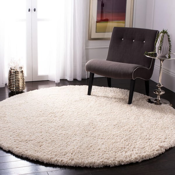 Fontana Shag 3 ft. x 3 ft. Cream Solid Round Area Rug