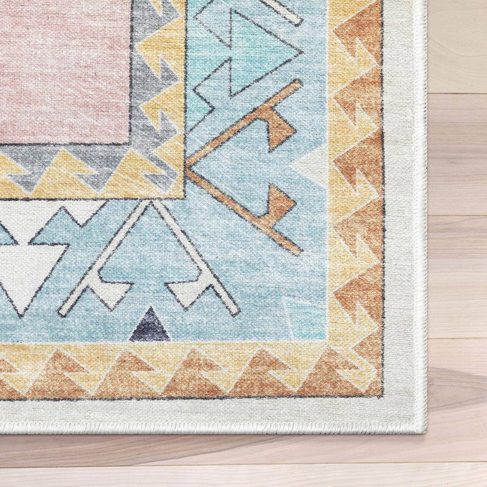 Apollo Pink and Blue Polyester Chenille Kids Area Rug 5' x 7'