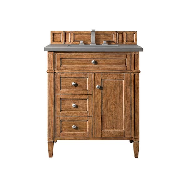 James Martin Vanities Brittany 30 in. W x 23.5 in. D x 34 in. H Bathroom Vanity in Saddle Brown with Grey Expo Quartz Top
