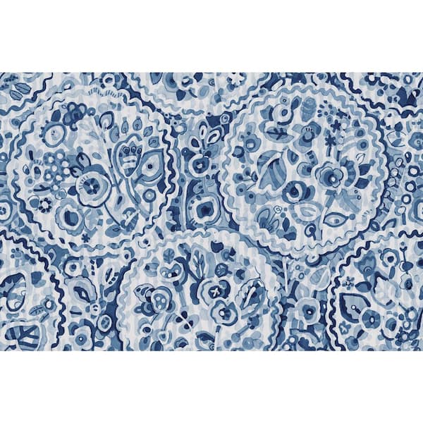 Unbranded Blue Camille Vinyl Peel and Stick Removable Wallpaper