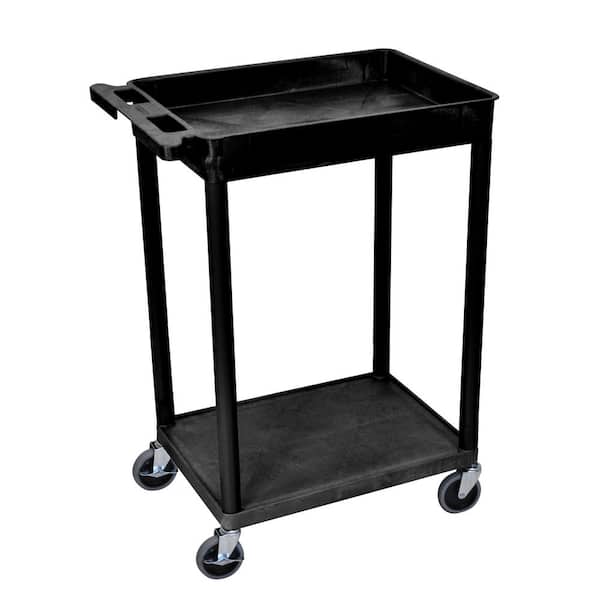 STC 24 in. W x 18 in. D 2 Top Tub and Bottom Flat Shelf Utility Cart - Black