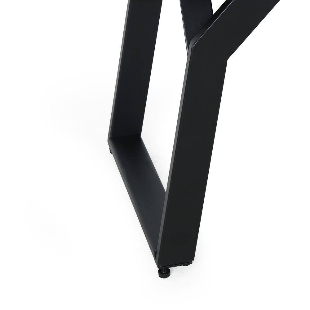 Sleek Black Metal and Teak Wood 63'' Outdoor Bench