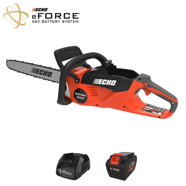 ECHO eFORCE 18 in. 56V Cordless Electric Battery Brushless Rear Handle Chainsaw Kit with 5.0Ah Battery and Charger DCS 5000 18C2 The Home Depot