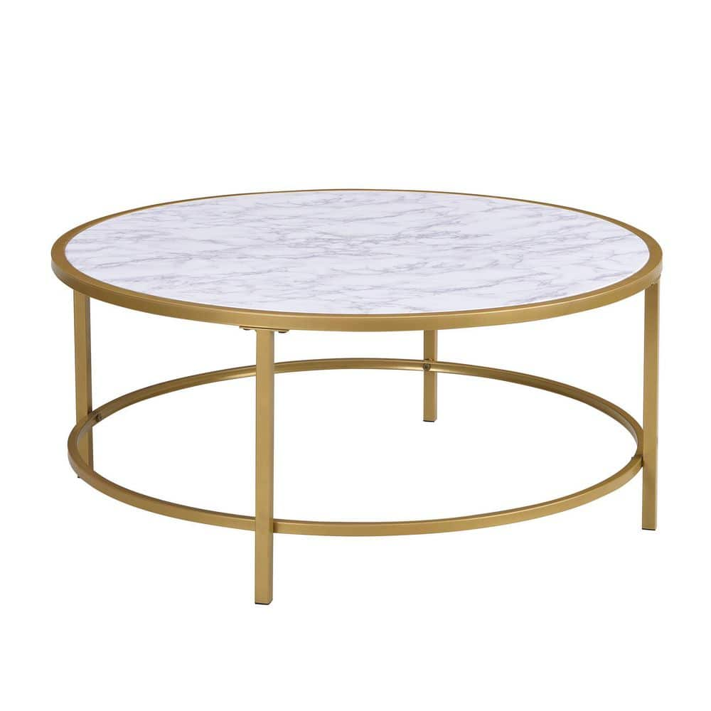 Carolina Chair and Table Verazano 36 in. Gold 16.5 in. H Round Marble ...