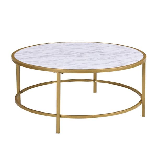 Carolina Chair & Table Verazano 36 in. Gold 16.5 in. H Round Marble Veneer Coffee Table
