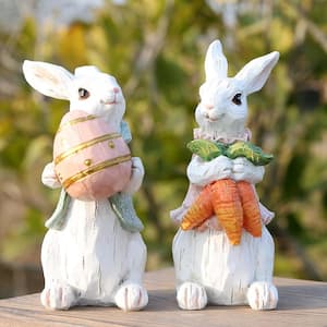 2-Pcs. 4.72 in. White Easter Bunny Rabbit Decorations Spring Home Decor Bunny Figurines Made of Eco-Friendly Resin
