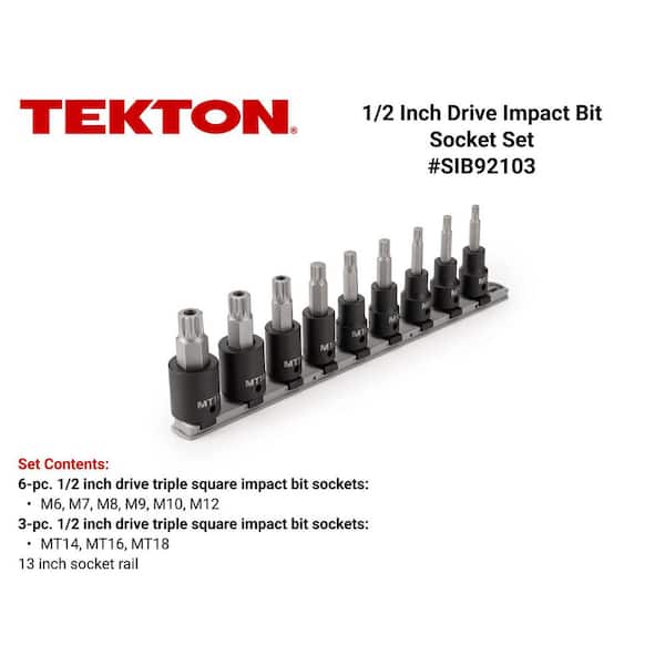 1/2 in. Drive Triple Square Impact Bit Socket Set with Rail, 9-Piece (M6-M12, MT14-MT18)