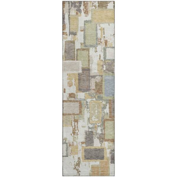 Mayfield Premium Machine Washable Abstract AMF2246 Ivory 2 ft. x 7 ft. Runner Rug