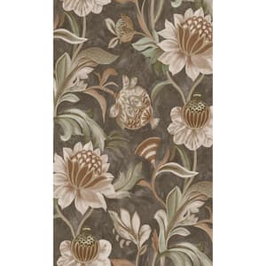 Charcoal Rust Jacobean Style Floral Print Non Woven Non-Pasted Textured Wallpaper 57 Sq. Ft.