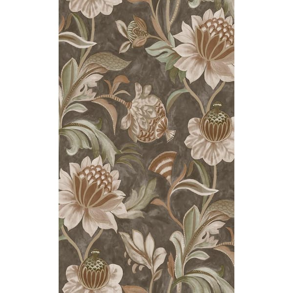 Walls Republic Charcoal Rust Jacobean Style Floral Print Non Woven Non-Pasted Textured Wallpaper 57 Sq. Ft.