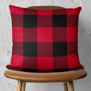 Decorative Christmas Plaid Single Throw Pillow Cover 18 in. x 18 in. Red Square for Couch, Bedding