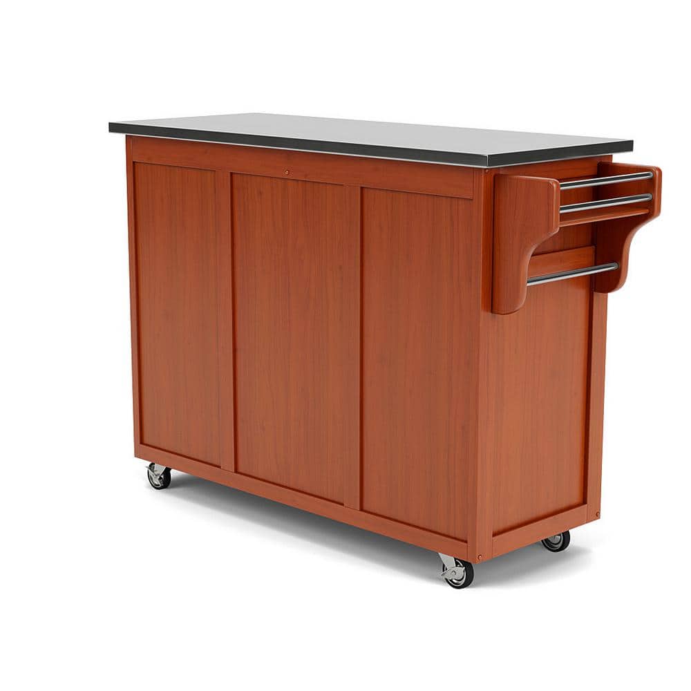 Stainless Steel Top Oak Kitchen Cart with Spice Rack