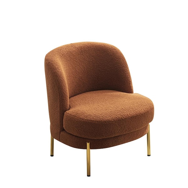 Unbranded Brown Accent Caramel Boucle Upholstered Curved Backrest Armless Chair with Golden Adjustable Legs
