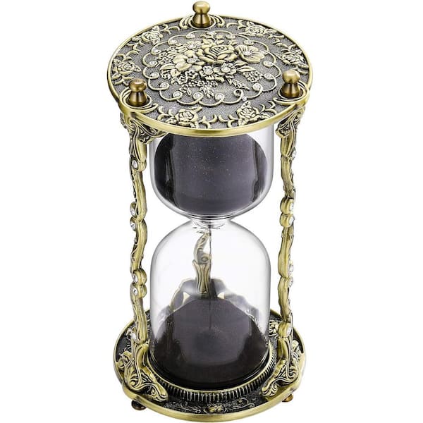 Afoxsos Black Sand Antique Hour Glass Timer 60 Minute: Mandala Rose & Crystal Diamond Engraving Brass Sand Clock