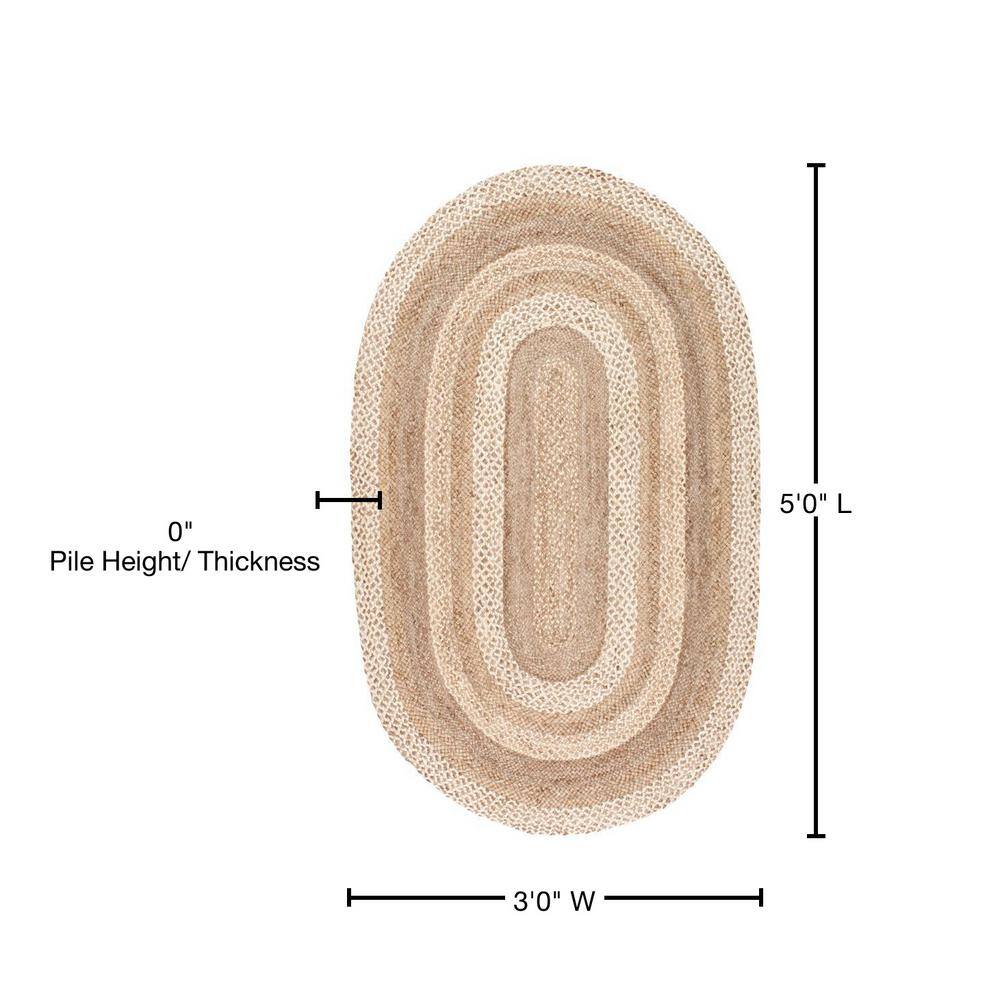 Handcrafted Braided Jute 3' x 5' Oval Area Rug in Natural