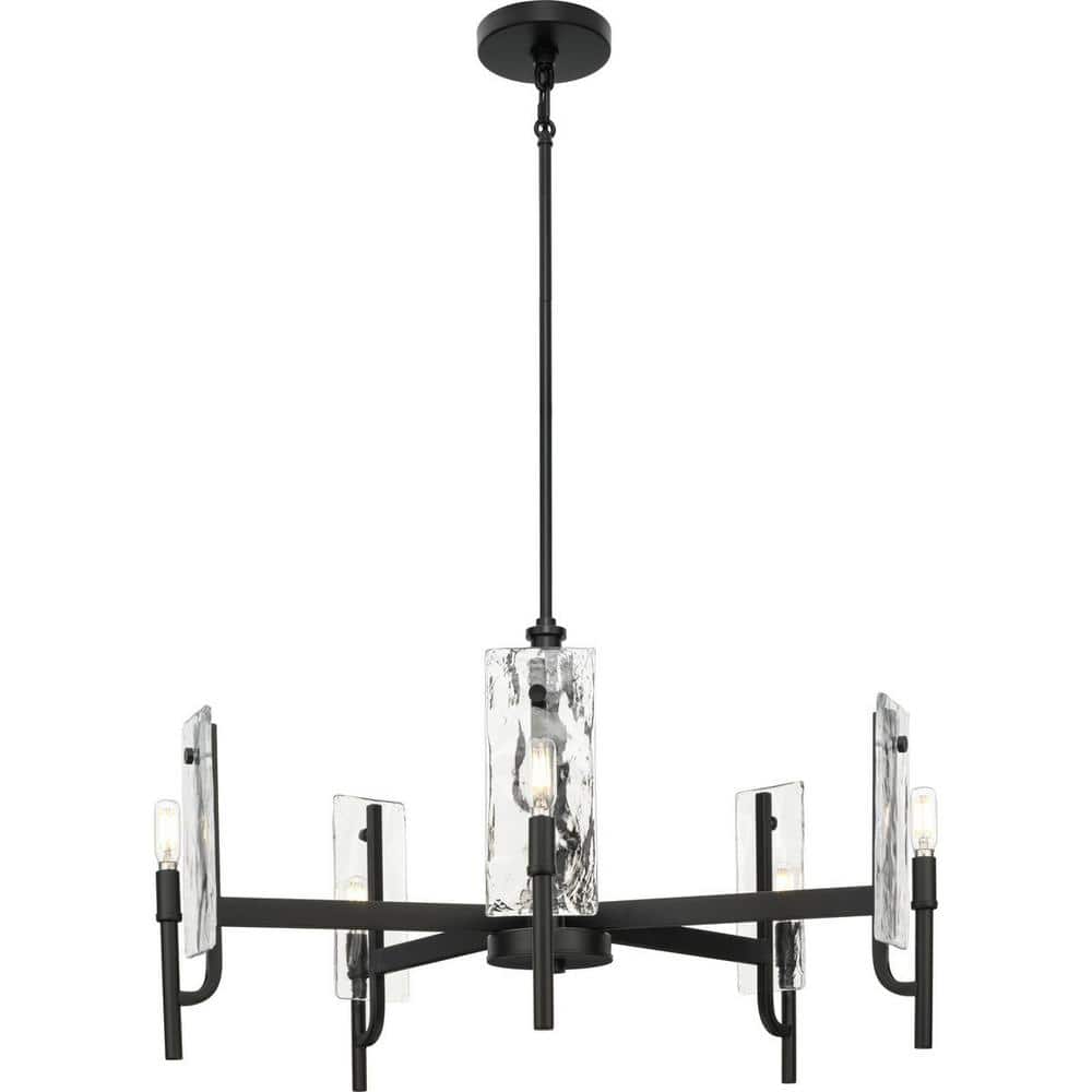 Matte Black 5-Light Chandelier with Clear Textured Glass
