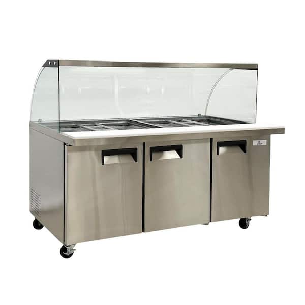 70 in.W 15.5 cu. ft Commercial Cold Food Table Refrigerator with Sneeze Guard in Stainless-Steel