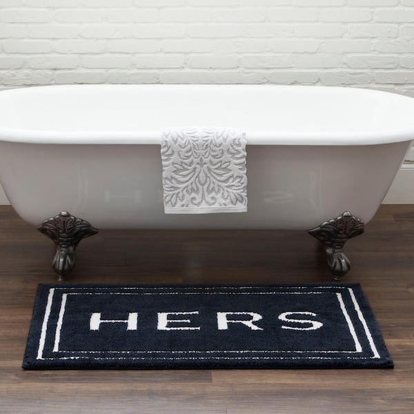 Hers Indigo 20 in. x 34 in. Blue Polyester Machine Washable Bath Mat