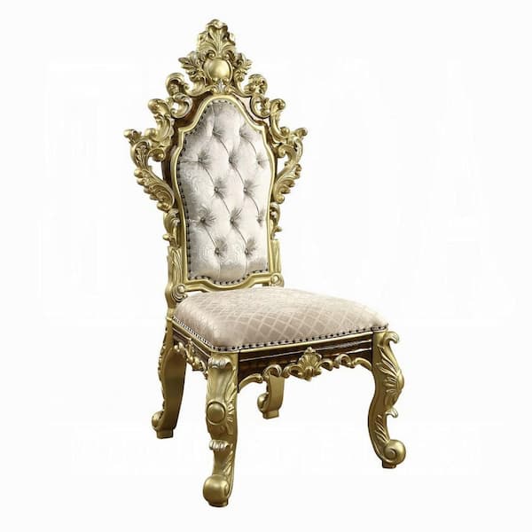 Mara Beige and Antique Gold Faux Leather Side Dining Chair Set of 2