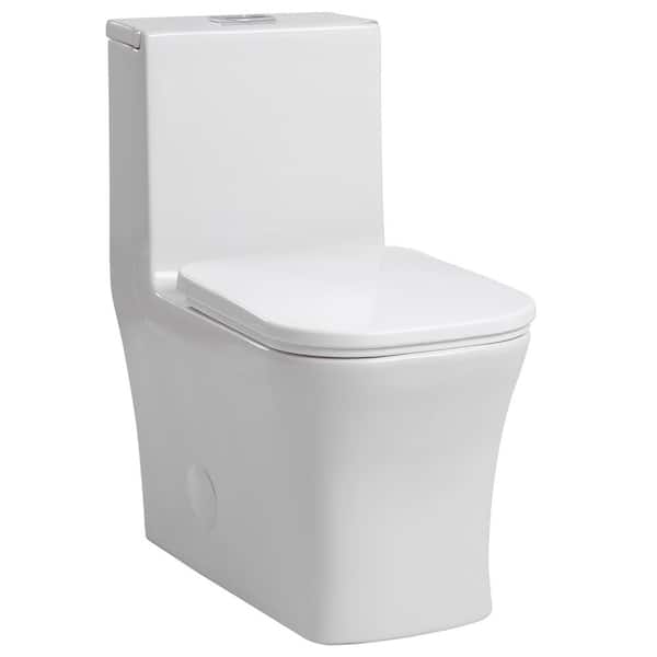 1-Piece 0.8/1.28 GPF Dual Flush Elongated Toilet in White Seat Included, Soft Closing Seat, Quick Release