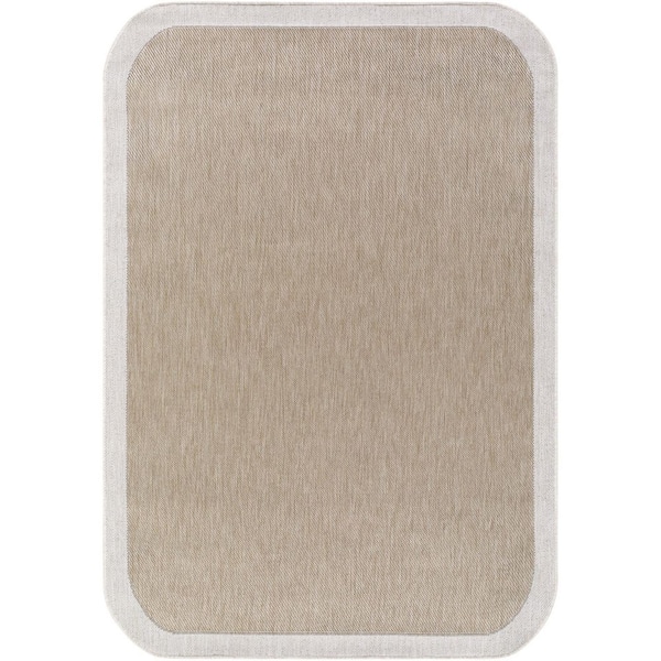 Miami Beach Tan Traditional Solid Color 6 ft. 7 in. x 9 ft. Indoor/Outdoor Area Rug