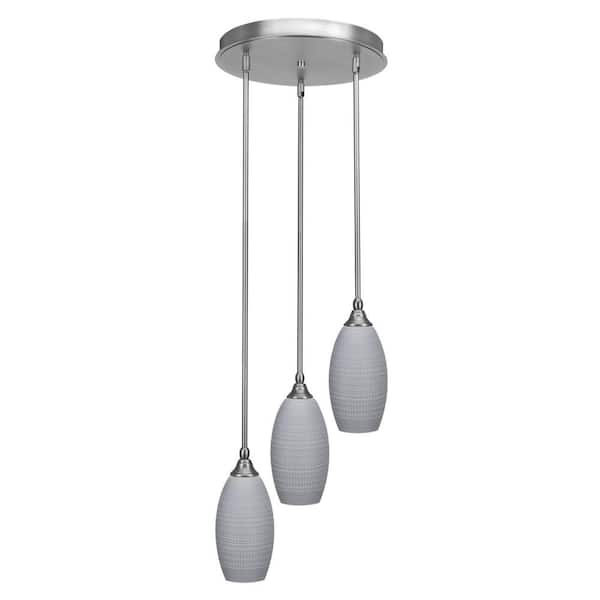 Unbranded Villa 60-Watt 14.5 in. 3 Light Brushed Nickel Stem Pendant Light with 5.5 in. Gray Matrix Glass Shade No bulbs included