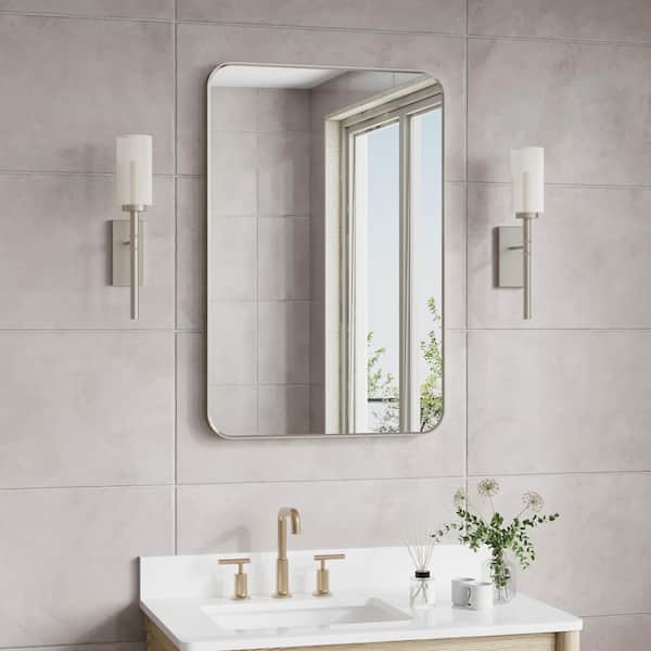 BELLA 24 in. W x 36 in. H Rectangular Aluminum Framed Wall-Mounted Bathroom Vanity Mirror in Brushed Nickel