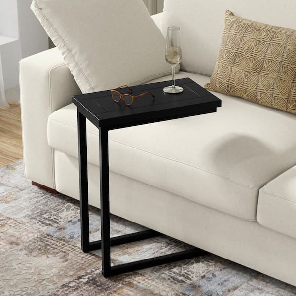 Skyler 18 in. Wide Mango Wood/Metal C-Shaped Rectangle End Table in Black, Assembled