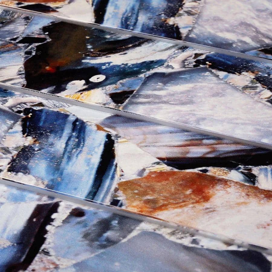 Carnelian 3" x 12" Glossy Brown and Blue Glass Subway Tile