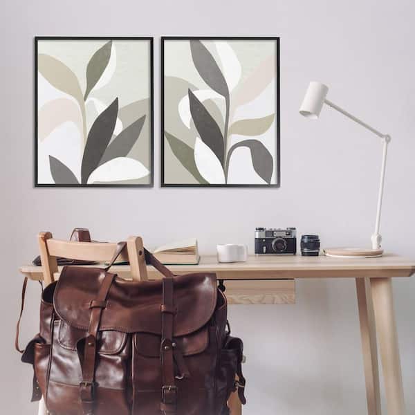 Neutral Leaf Shapes by June Erica Vess 2 Piece Black Framed Nature Giclee Art Print 30 in. x 24 in.