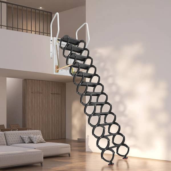 660 lb. Capacity Wall-Mounted Attic Ladder, 12-Step Steel Folding Stairs with Handrails, Fits 9.5-10 ft. Ceilings