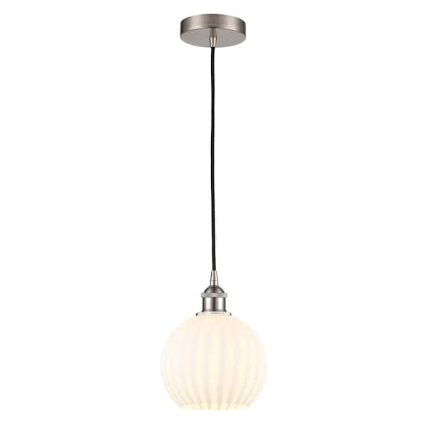White Venetian 100-Watt 1-Light Brushed Satin Nickel Shaded Mini Pendant Light with Painted Glass Shade