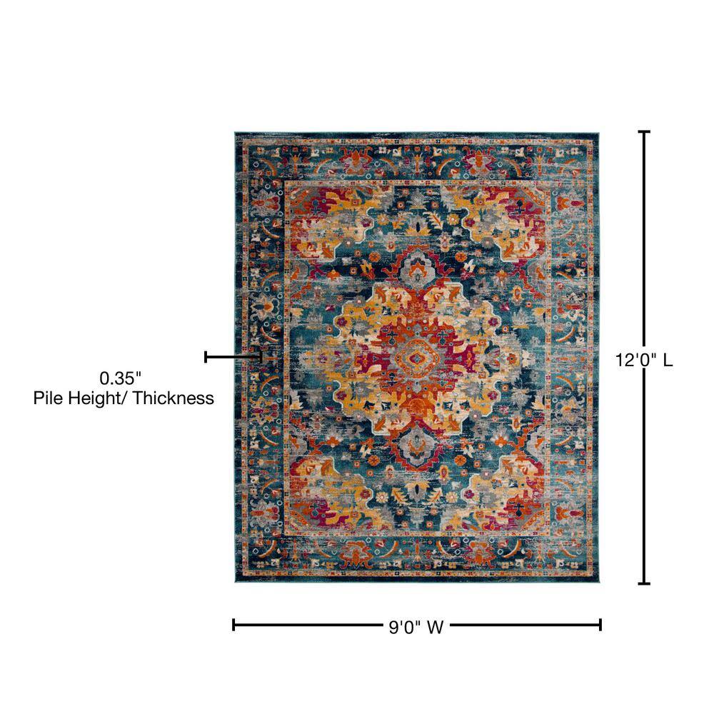 Rectangular 9' x 12' Blue Synthetic Easy Care Area Rug