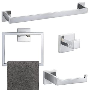 4-Piece Bath Hardware Set with 23.6 in. Towel Bar, Toilet Paper Holder, Towel Ring and Towel Hook in Polished Chrome