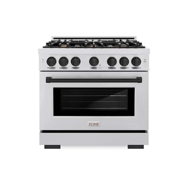ZLINE Kitchen and Bath Autograph 36 in. Select Dual Fuel Range with 6 Burners and Convection Oven in Satin Steel with Matte Black Accents