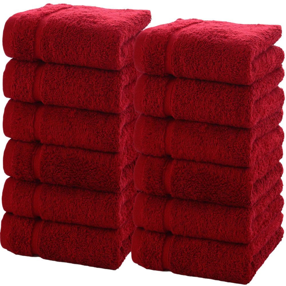 Hawmam Linen 12-Piece Burgundy Luxury Cotton Washcloths 13 x 13 ...