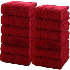 12-Piece Burgundy Luxury Cotton Washcloths 13x13-Premium Hotel Spa small Bath Towel Set