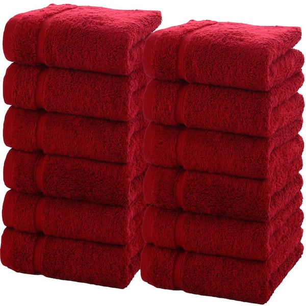 Hawmam Linen 12-Piece Burgundy Luxury Cotton Washcloths 13 x 13 -Premium Hotel Spa Small Bath Towel Set