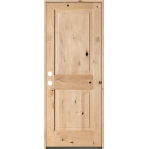 32 in. x 80 in. Rustic Knotty Alder Square Top Right-Hand Inswing Unfinished Wood Prehung Front Door