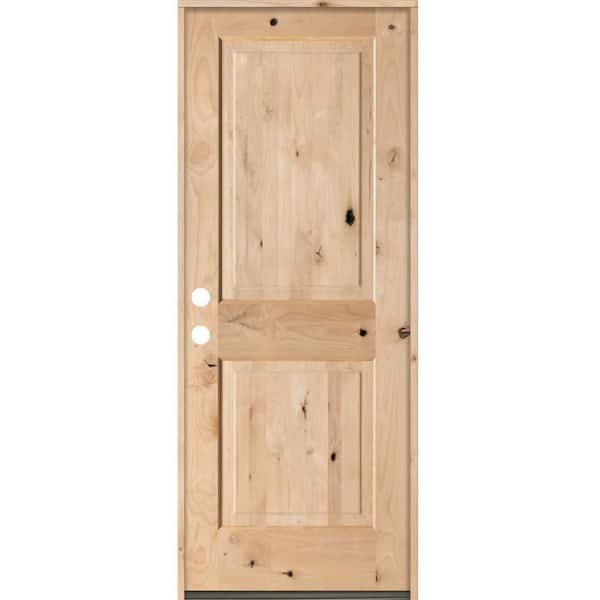 Krosswood Doors 32 in. x 80 in. Rustic Knotty Alder Square Top Right-Hand Inswing Unfinished Wood Prehung Front Door