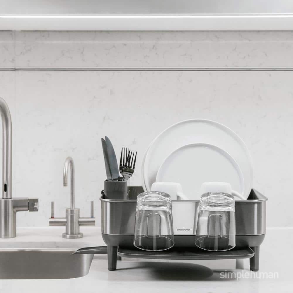 Compact Stainless Steel Dish Rack with Utensil Holder