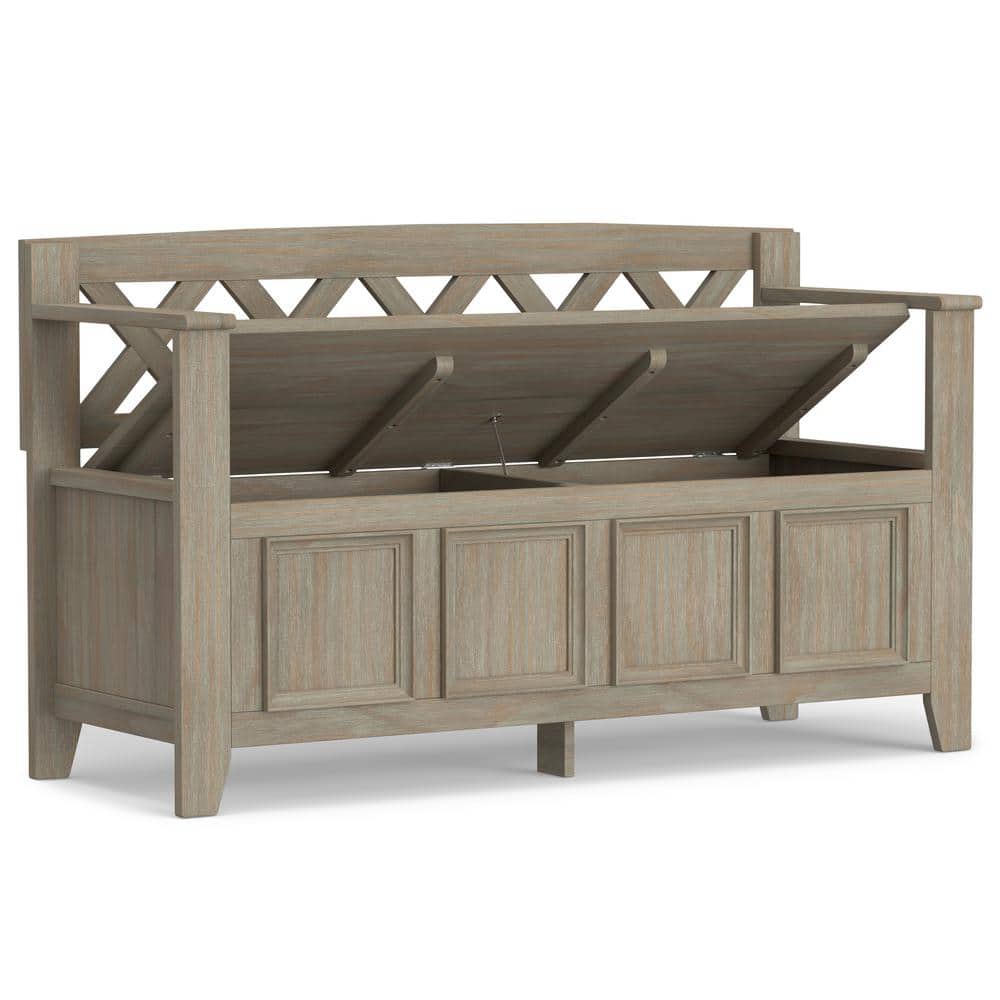 Amherst Solid Wood Distressed Grey Entryway Storage Bench